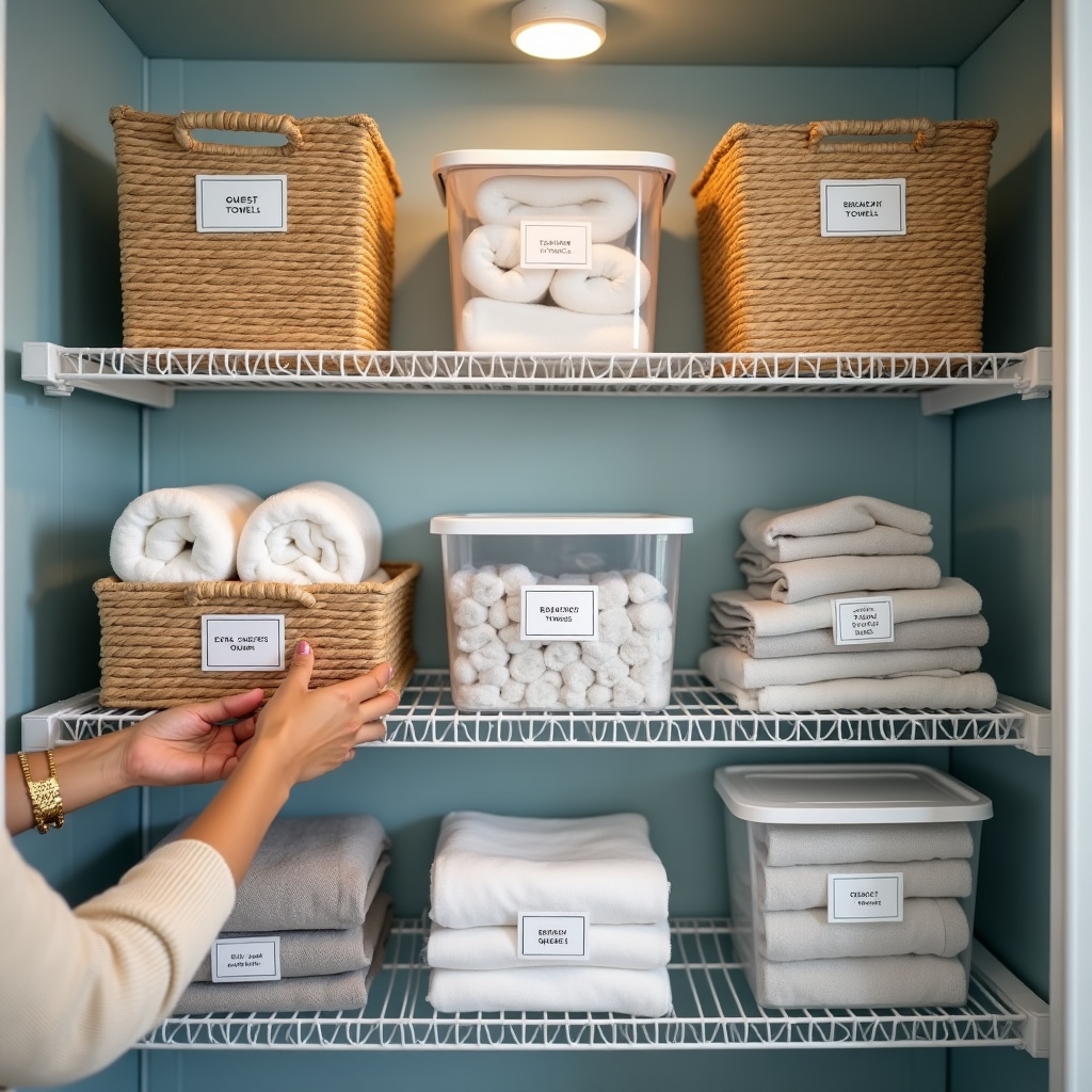 Clear labeling system on organized storage containers