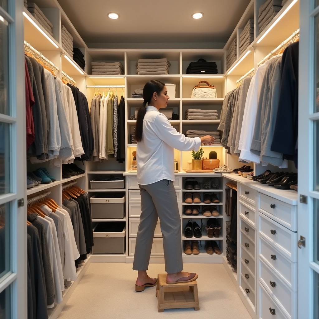 Beautifully organized closet with categorized clothing